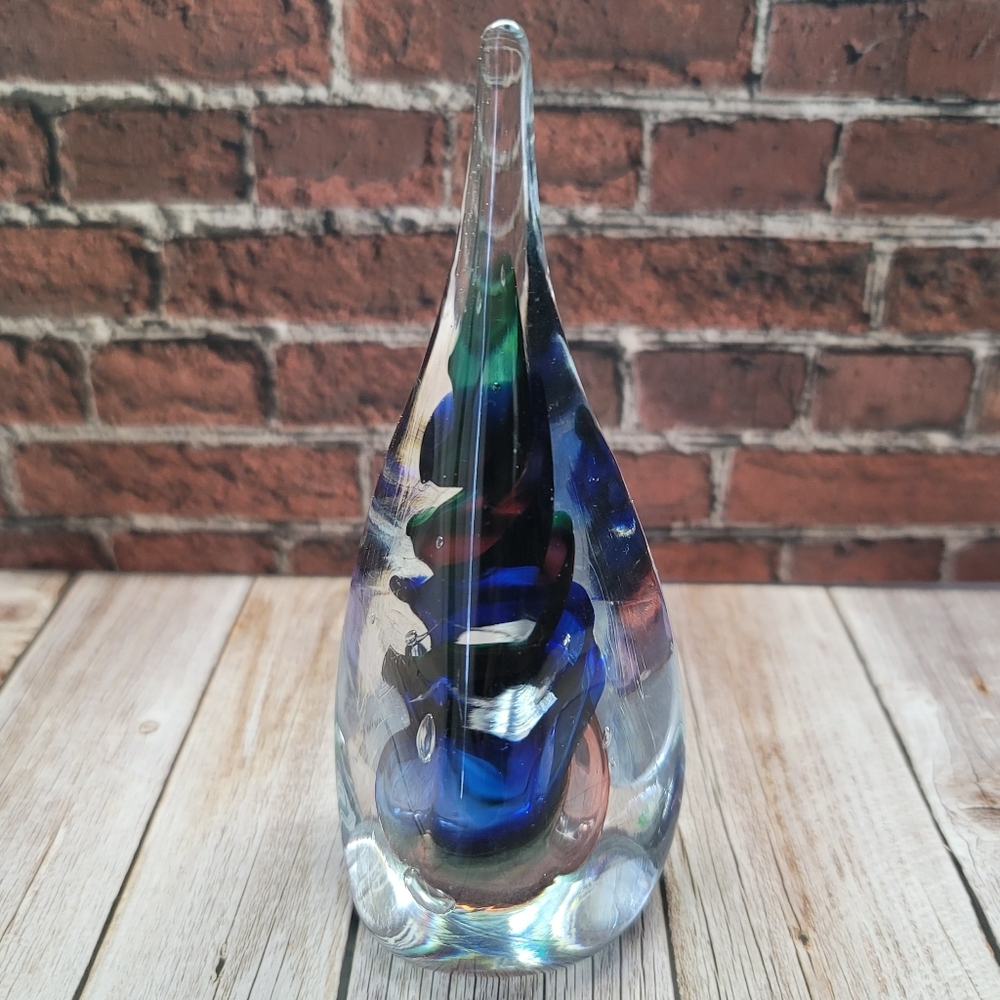 Original Adam Jablonski Signed Glass Sculpture Multi Colored Swirl Paperweight - Picture 2 of 10